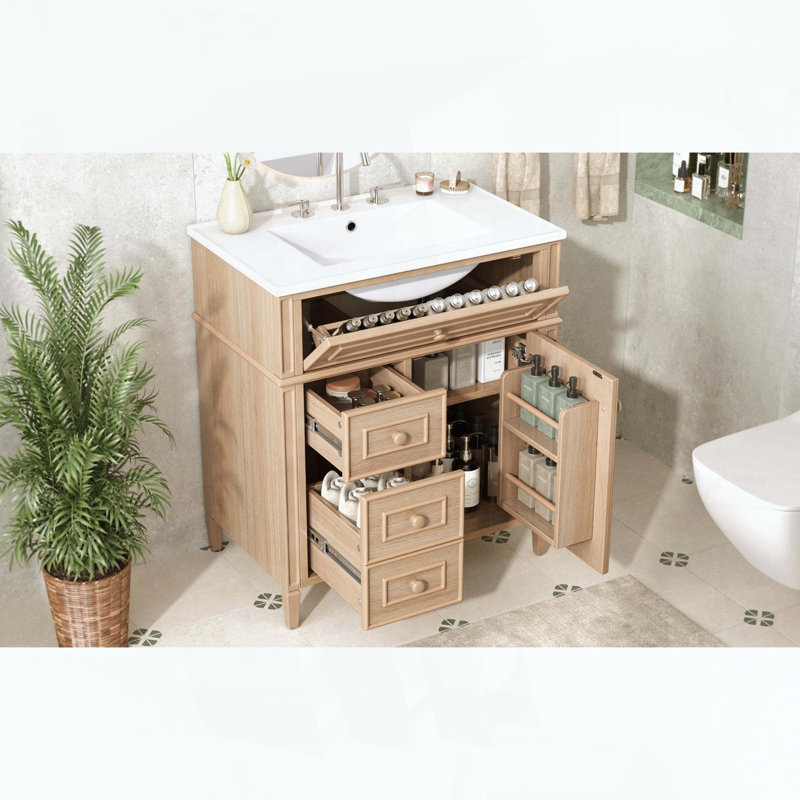 Meuble-lavabo de salle de bain de 30 pouces avec lavabo, light Wood, 30"W