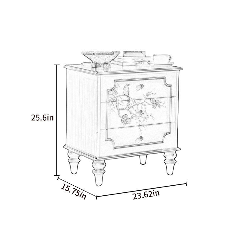 Commode décorative rustique 3 tiroirs peinte à la main
