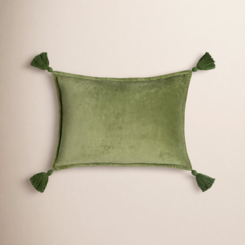 Norwin Tassels Cotton Throw Pillow, Down Fill, Grass Green