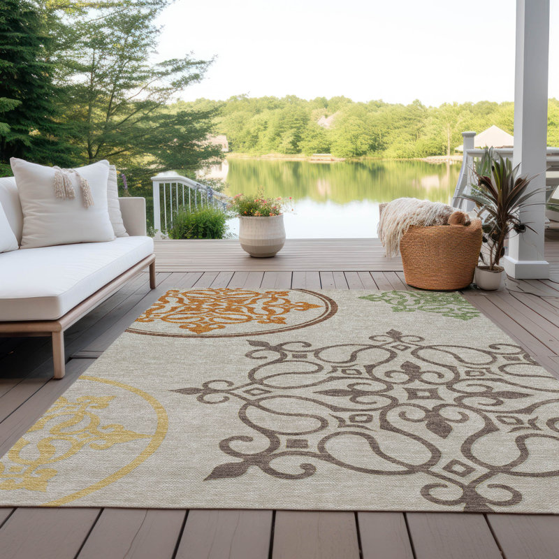 Machine Washable Indoor/Outdoor Chantille ACN874 ScrollsRug, 8' x 10', Taupe