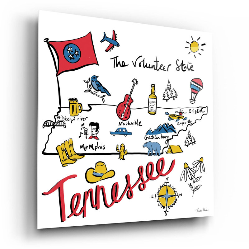 Art mural en verre épique «Tennessee» par Farida Zaman, 12 po x 12 po