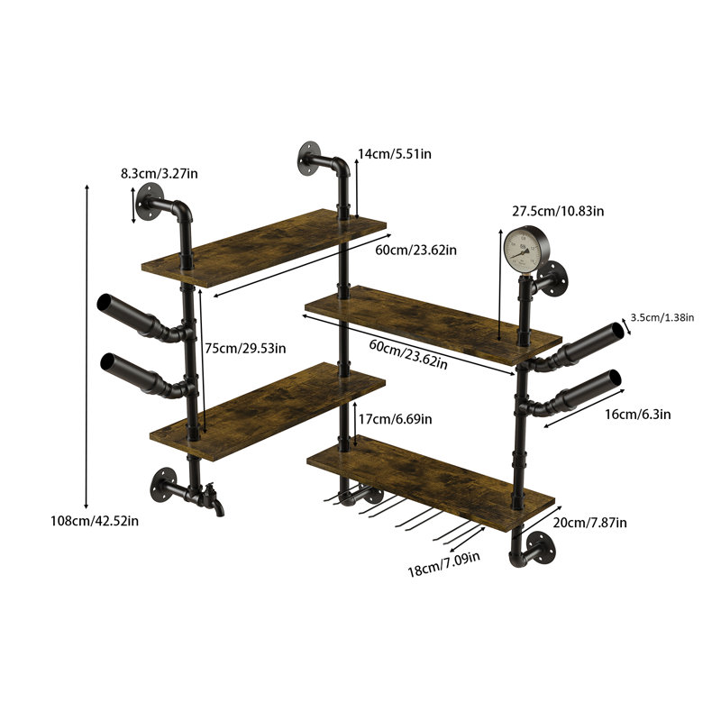 Adilynne 10 Bottle Wine Bottle & Glass Rack Brown