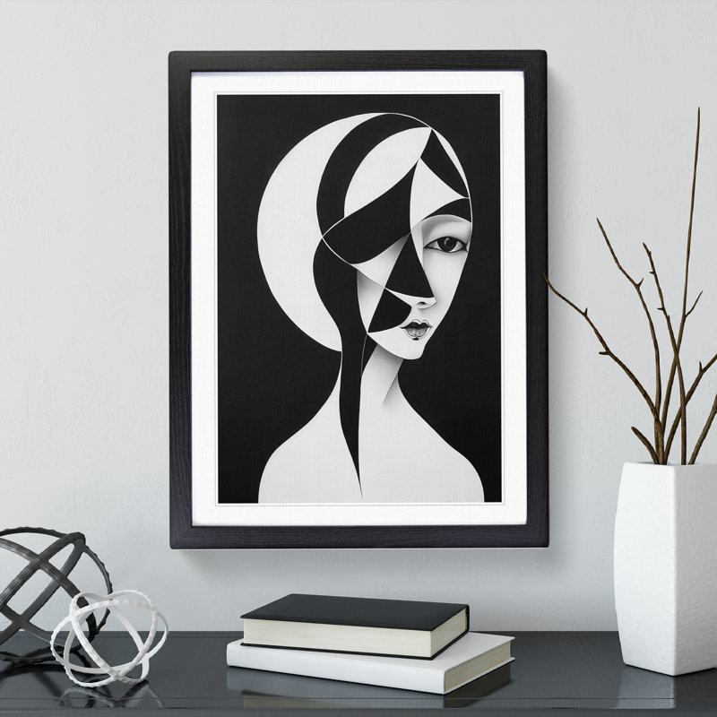 Monochrome Abstract Woman - Wall Art, Black Framed, 64cm H x 46cm W x 2cm D
