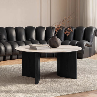 Table basse ronde en bois manufacturé noir