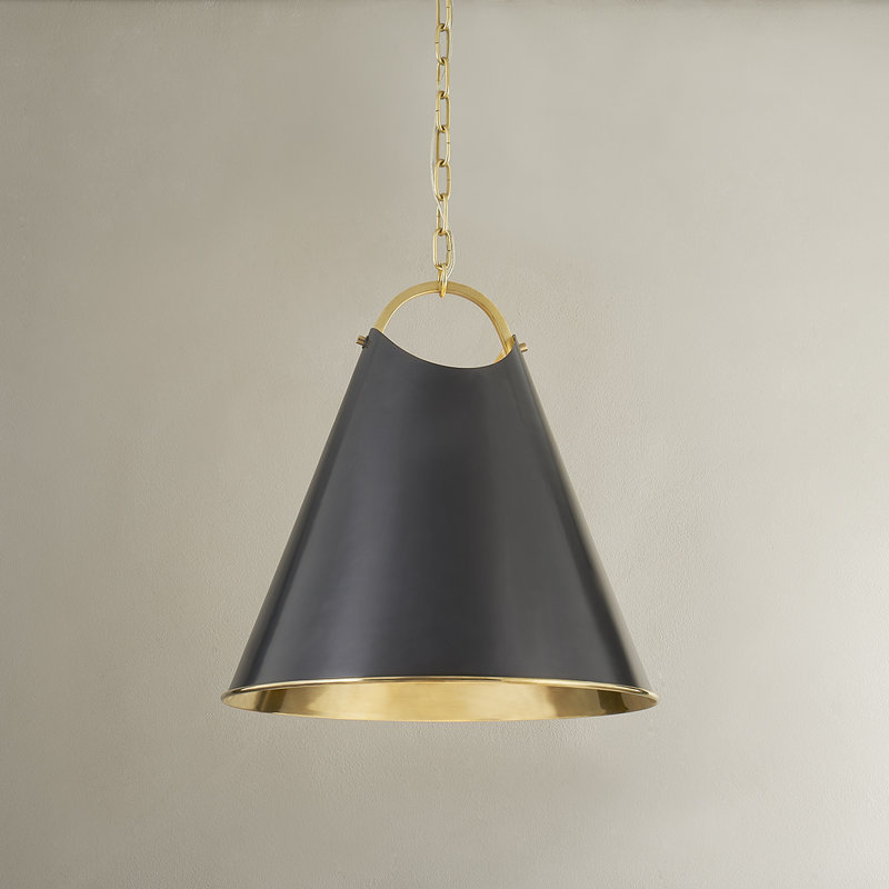 BURNBAY 1 LIGHT PENDANT, Aged Brass, 22.25" H x 18.25" W x 18.25" D