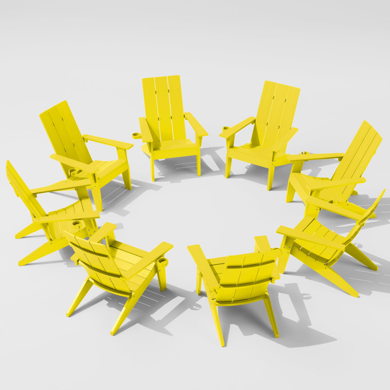 Modern All Weather Outdoor HIPS Plastic/Resin Adirondack Chair Fire Pit Chairs Oversized Patio Chair With Cup Holder(EIGHT SETS)