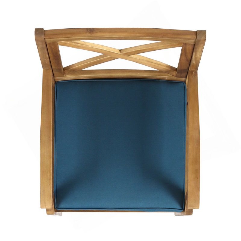 Chaise de salle à manger, 2 pièces avec 2 coussins bleus, pour la cour, la piscine et le jardin, Bleu