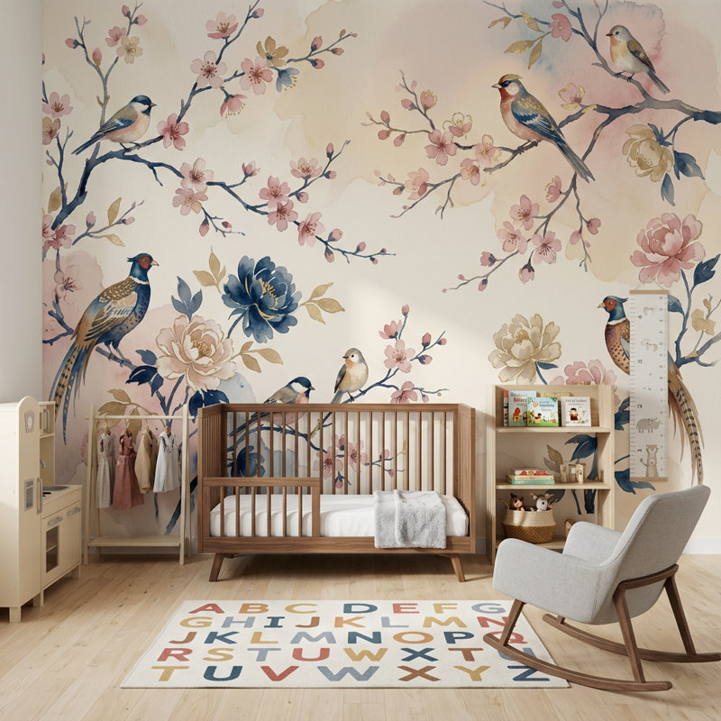 Décoration murale amovible cerisier rose Cherry Blossom Sakura, Non-Woven Nonpasted, 140 po x 108 po