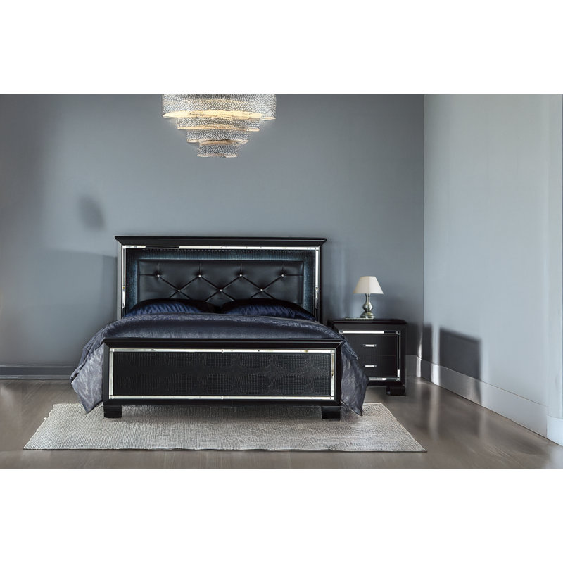 Ensemble de chambre à coucher tapissier Ursula, Noir, Double