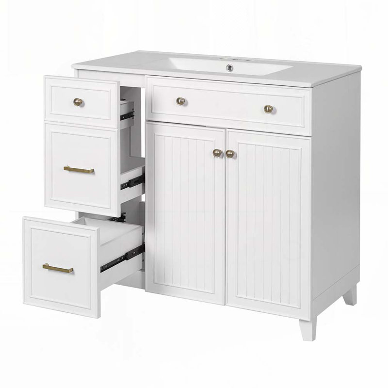 Meuble-lavabo de salle de bain avec lavabo en céramique, Blanc
