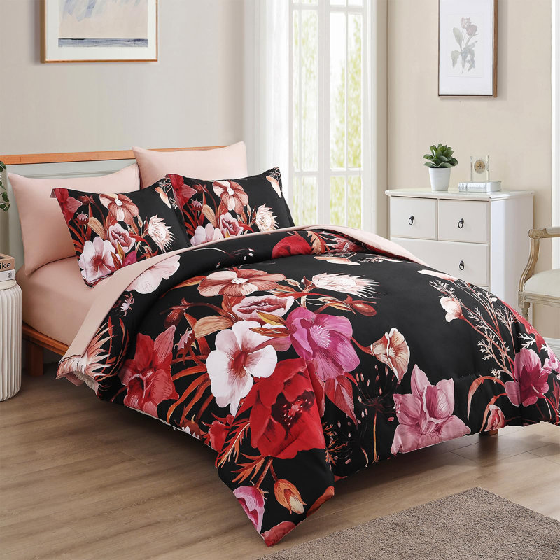 Ensemble de literie 7 pièces avec ensemble de literie toutes saisons en microfibre de coton doux Seersucker, Red