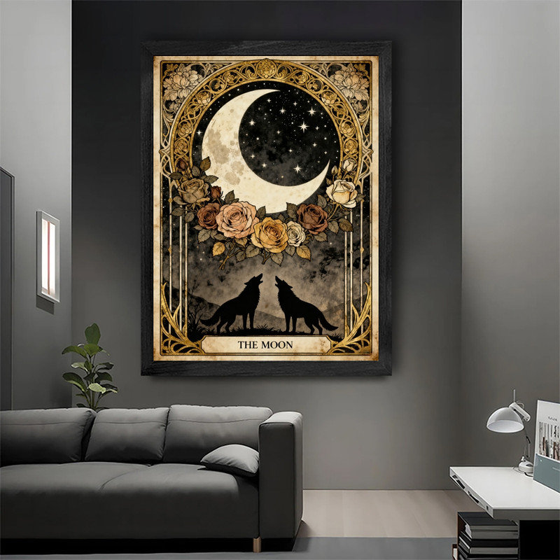 Art mural noir encadré noir «The Moon Tarot» - Art nouveau, H 11 po x l 9 po