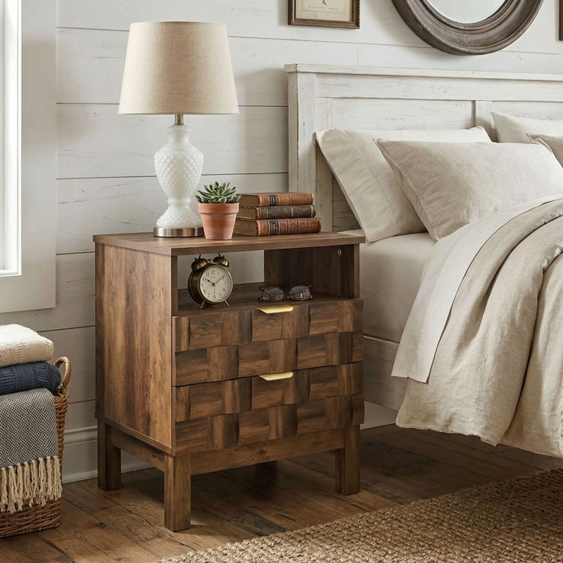 Cove 2 Drawer Nightstand, Bedside Table with Storage Drawers, Night Stand for Bedroom, End Table or Side Table for Living Room, 15.5" D x 18.9" W x 23.8" H
