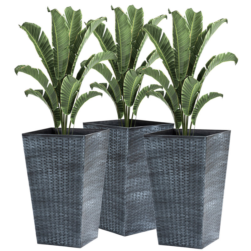 Ensemble de 3 pots à fleurs avec trou de drainage, pots à fleurs d'extérieur, pots de fleurs d'intérieur pour porche, porte d'entrée, patio et terrasse Outsunny