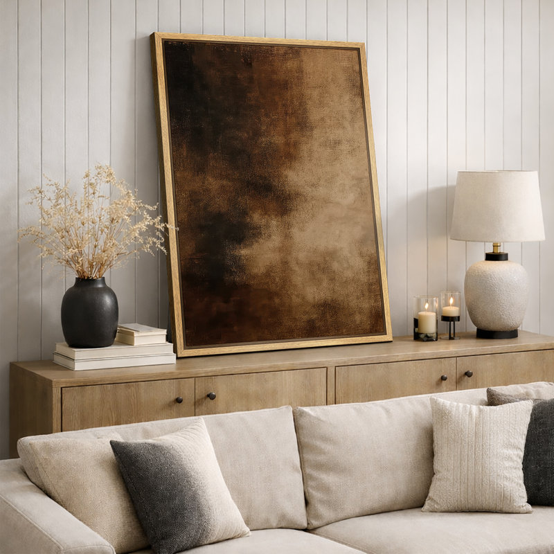 Rich Dark Brown and Warm Golden Brown Blended Wall Accent – Pictures Framed Canvas Print Wall Art, 36" H x 24" W x 1.5" D