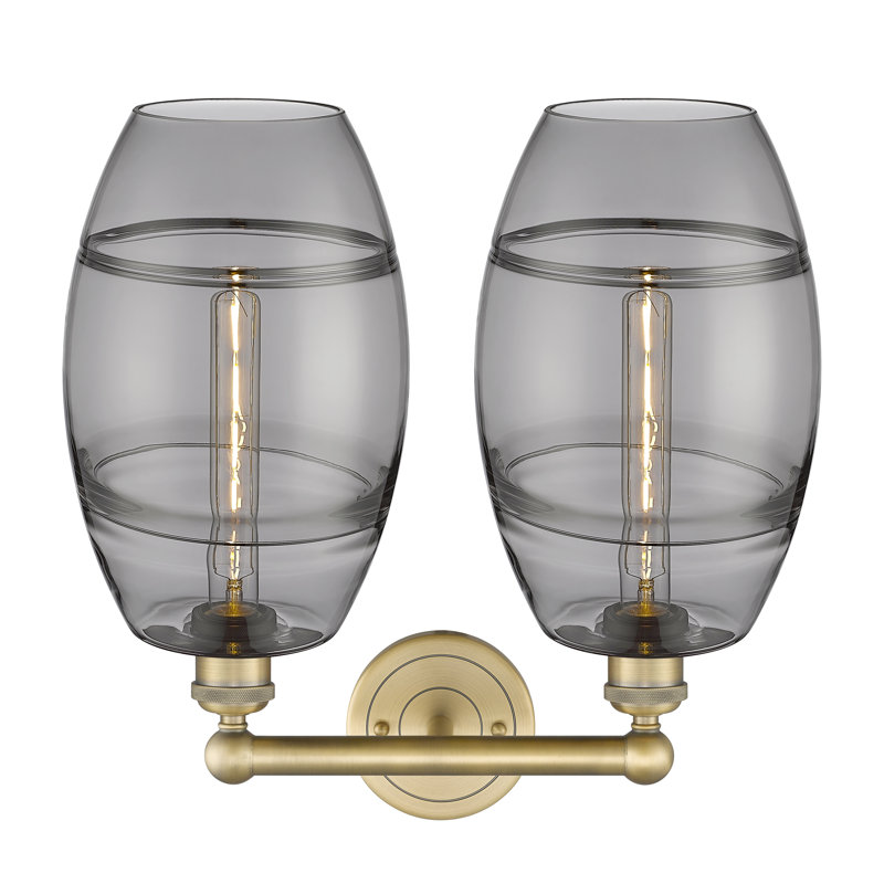 Éclairage pour meuble-lavabo à 2 lumières à intensité variable Kusham, Gris fumée clair, Laiton brossé