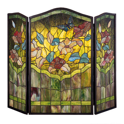 Butterfly 3 Panel Brass Fireplace Screen