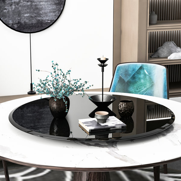 Latitude Run® Round Black Tempered Glass Table Top, Thick Edge, Impact ...