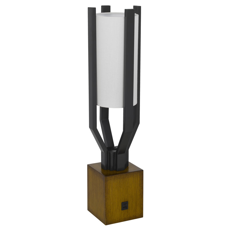 Lampe de table en métal 9W Keene avec abat-jour en tissu rigide intégré et ports de charge USB et USB-C. Ampoule recommandée: ampoule DEL de type A de 9 W