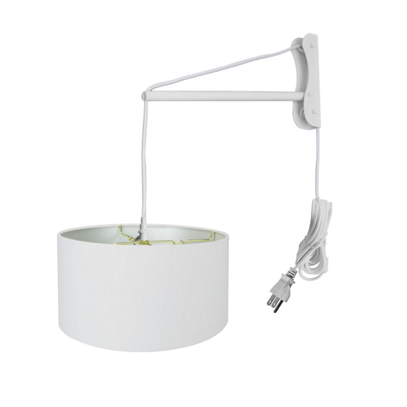 Luminaire suspendu à brancher sur le mur, avec 2 lumières blanches avec diffuseur, abat-jour en lin blanc 18 po x 18 po MAST