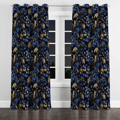 Or et bleu luxe damassé Serenade II - rideau occultant avec œillets Bohemian - 1 panneau