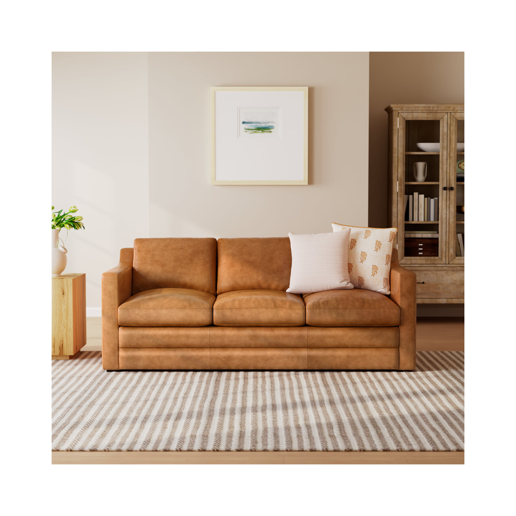 Sorrento 78" Genuine Leather Sleeper Sofa, Tan