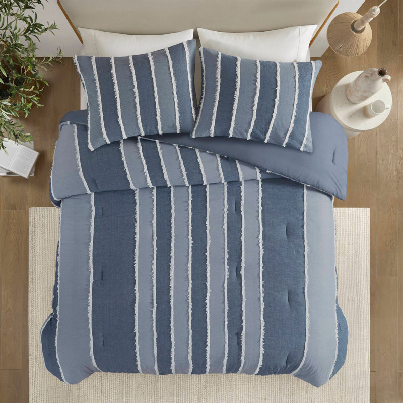 Ensemble d'édredon en coton 3 pièces à rayures, doux et durable avec tissu certifié OEKO-TEX