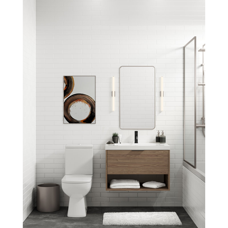 Modo 42" W Wall Mounted Single Bathroom Vanity, Gloss White/Single, Nocino, Matte Black