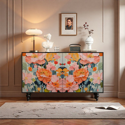 Art Floral Wood Sideboard Cabinet