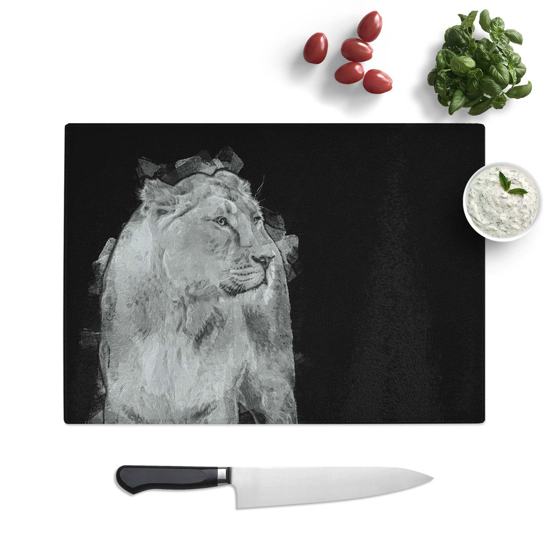 Tempered Glass Wild Lioness in Abstract Chopping Board