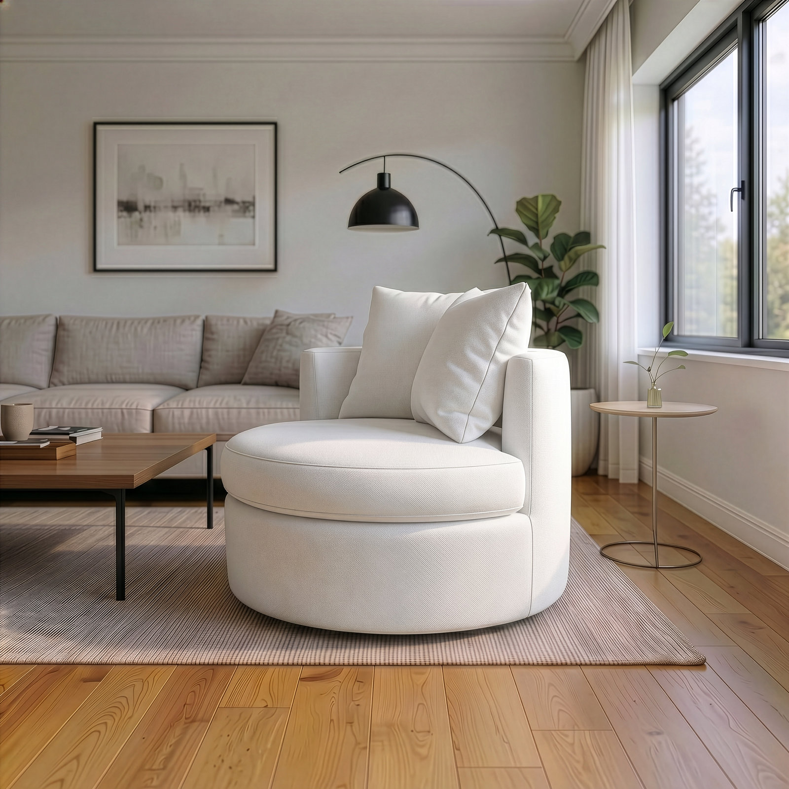 Dara Upholstered Swivel Accent Chair, Classic Bleach White Performance Weave