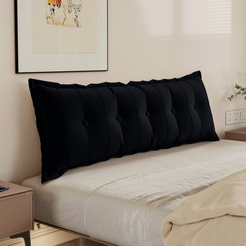 Grand coussin lombaire en velours pour le sommeil, Grand lit, Noir