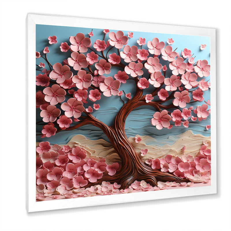 Rose et arbre mauve Essence II - arbre, art mural, Blanc, H 36 po x l 36 po