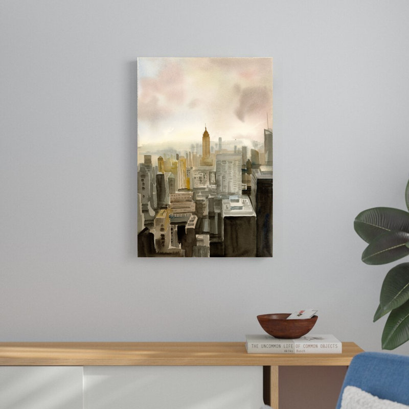 Paysage de ville peint, H 30 po x l 20 po x P 1,25 po