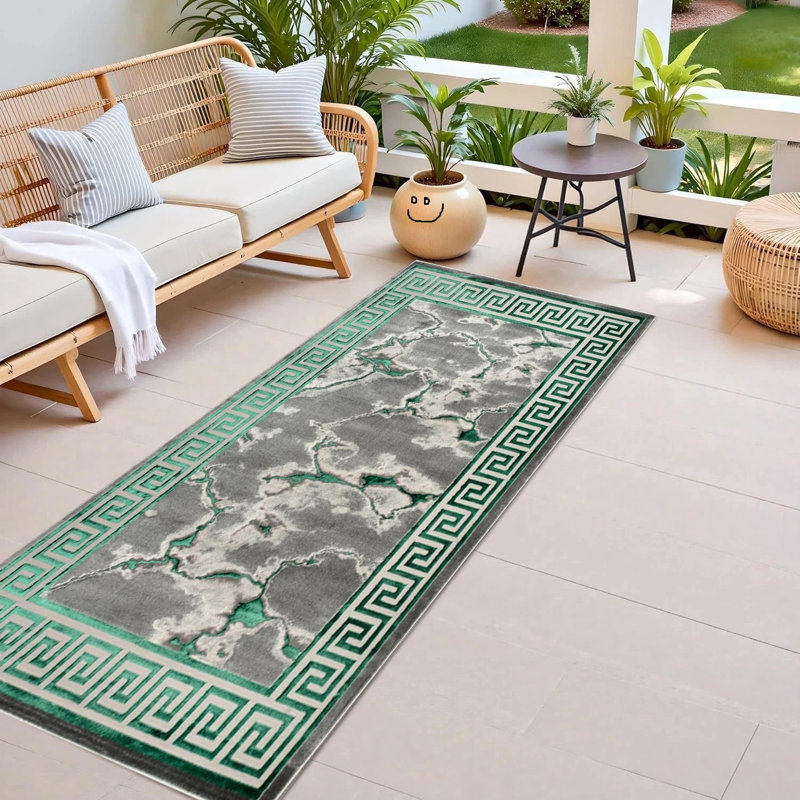 Abstract Area Rug, Runner 80 x 300 cm, Emerald