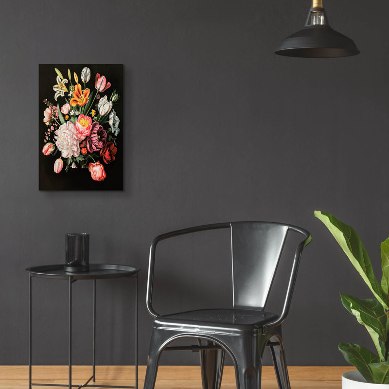 Fleurs sur fond noir, art mural en verre 4 pi par Momart, H 24 po x l 16 po x P 0,2 po