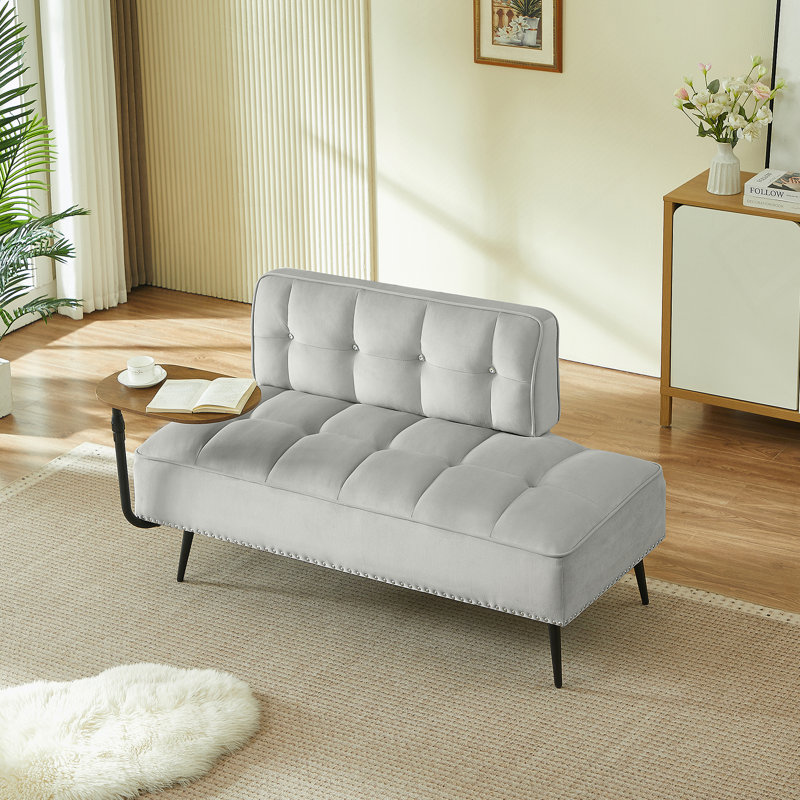 Canapé moderne à deux places en velours avec dossier et table d'appoint rotative à 360 °, Gris
