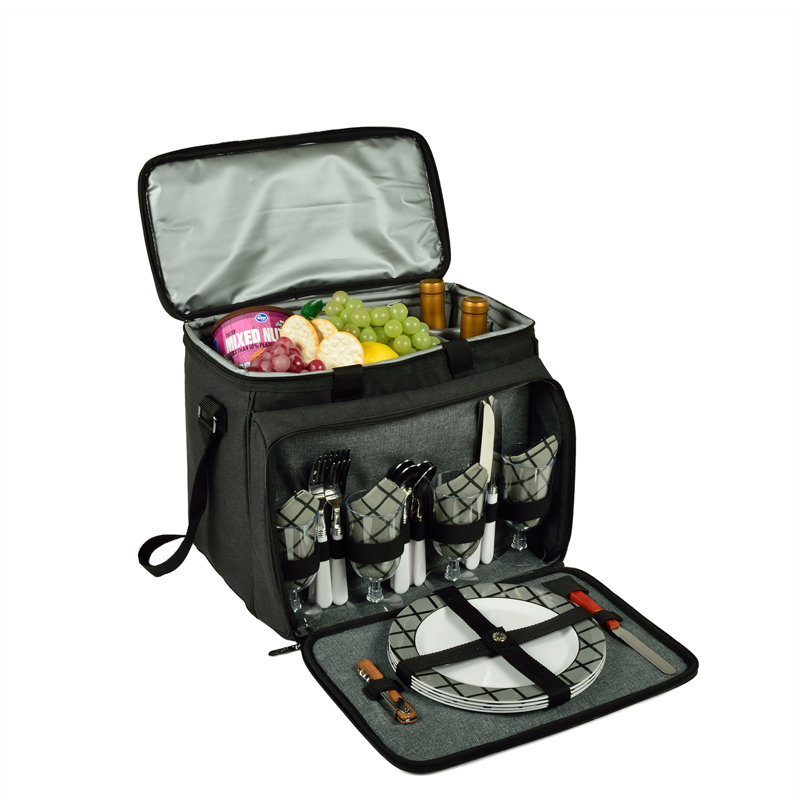 Glacière Red Barrel Studio® avec ensemble de pique-nique pour quatre personnes