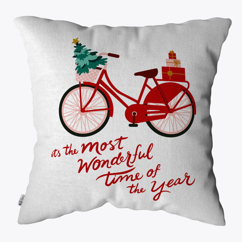 Alfreida Wonderful Festive Bicycle Christmas Square Scatter Linen Cushion Cover