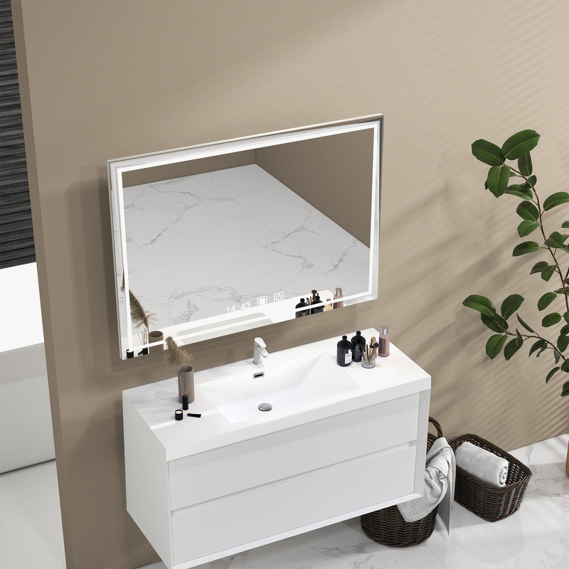 Chilmonik 41.9'' Single Bathroom Vanity with Engineered Stone Top, White