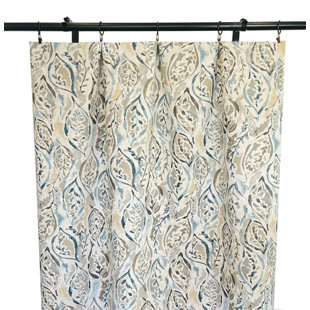 Navy Blue Brown Tan Leaf Print Curtains