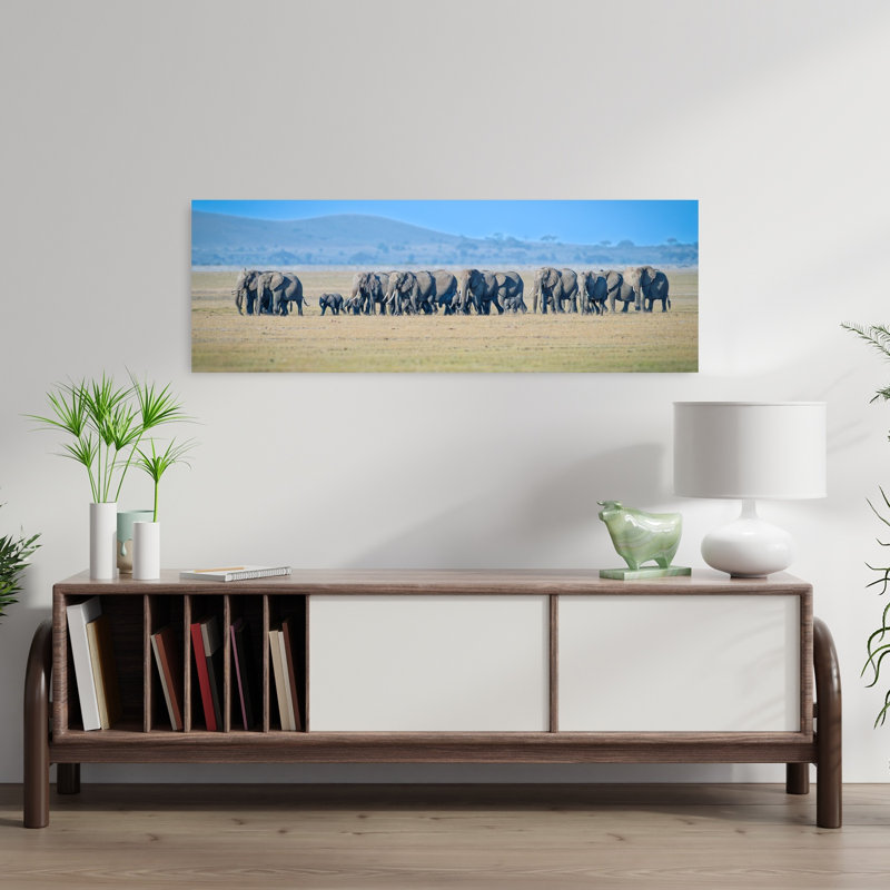 Art éléphant africain pacifique contemporain, H 12 po x l 36 po