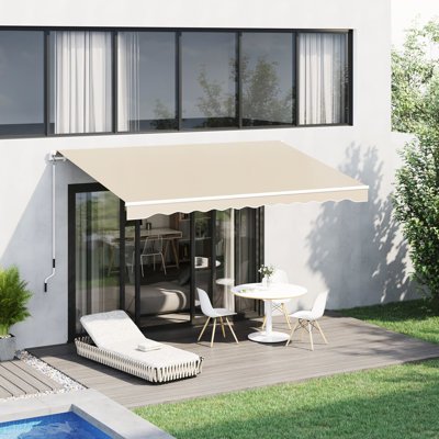 Auvent beige 13 pi x 8 pi. Rétractable, protégé. Manivelle manuelle, cadre en aluminium pour terrasse ombragée, balcon, auvent de jardin de 8 pi. Et eau, aluminium. Pare-soleil à manivelle et réduction de la chaleur sur le patio, la cour et le balcon