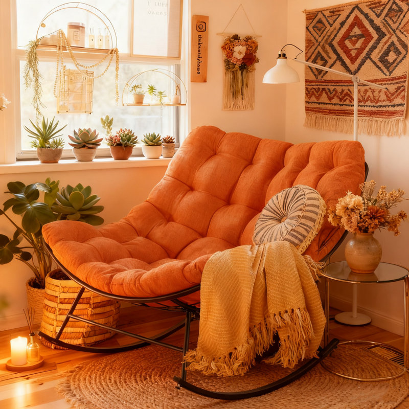Chaise berçante avec coussins et repose-pieds Hadjer, Orange