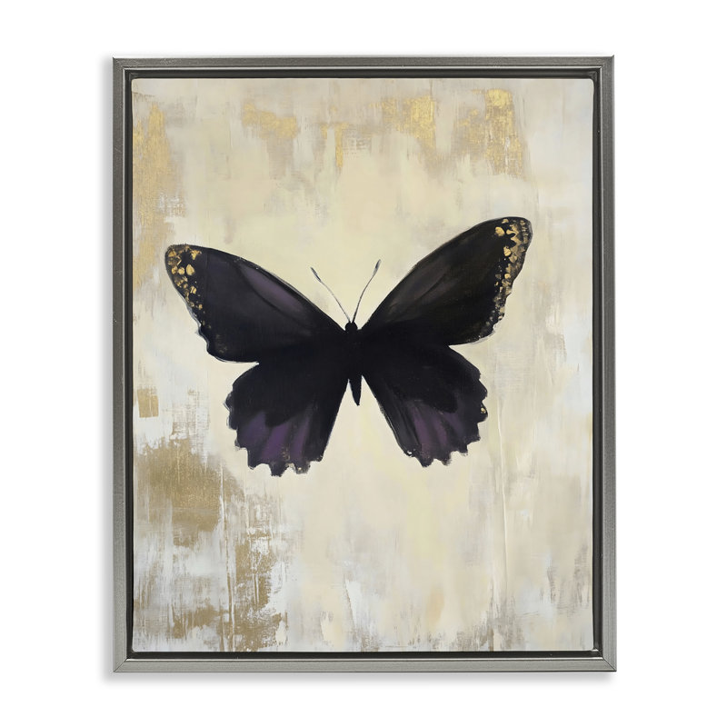Cadre flottant rustique avec améthyste et papillon, design par Franklyn Gregory, Cadre flottant gris lustré