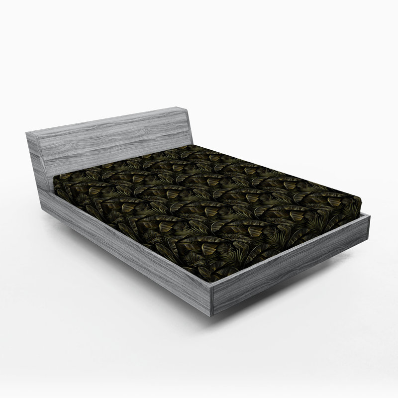Ambesonne Nature Fitted Sheet Leaves Botanical Style Art, Queen Fitted Sheet, Green/Charcoal Gray Floral