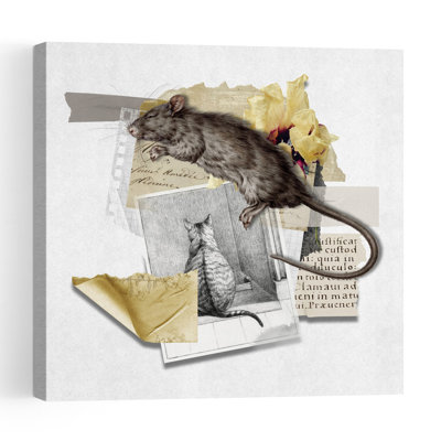 Vintage Rat And Cat Classic Rustic Vintage Cat Flower Nature Wall Art Print