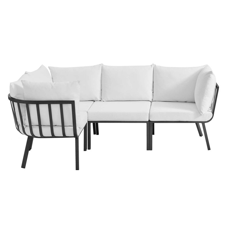Modway Riverside 4 Piece Outdoor Patio Aluminum Sectional, Gray, White