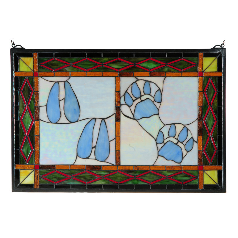 Deer and Cougar Tracks Stained Window Panel