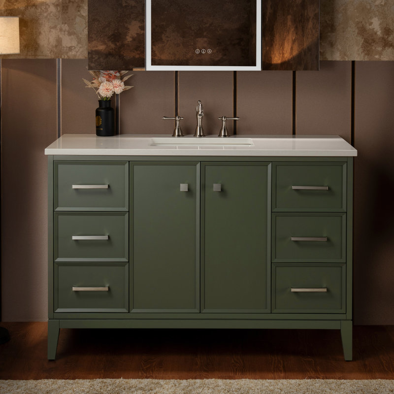 Meuble-lavabo simple 48 po avec plateau en marbre d'ingénierie, Vintage Green